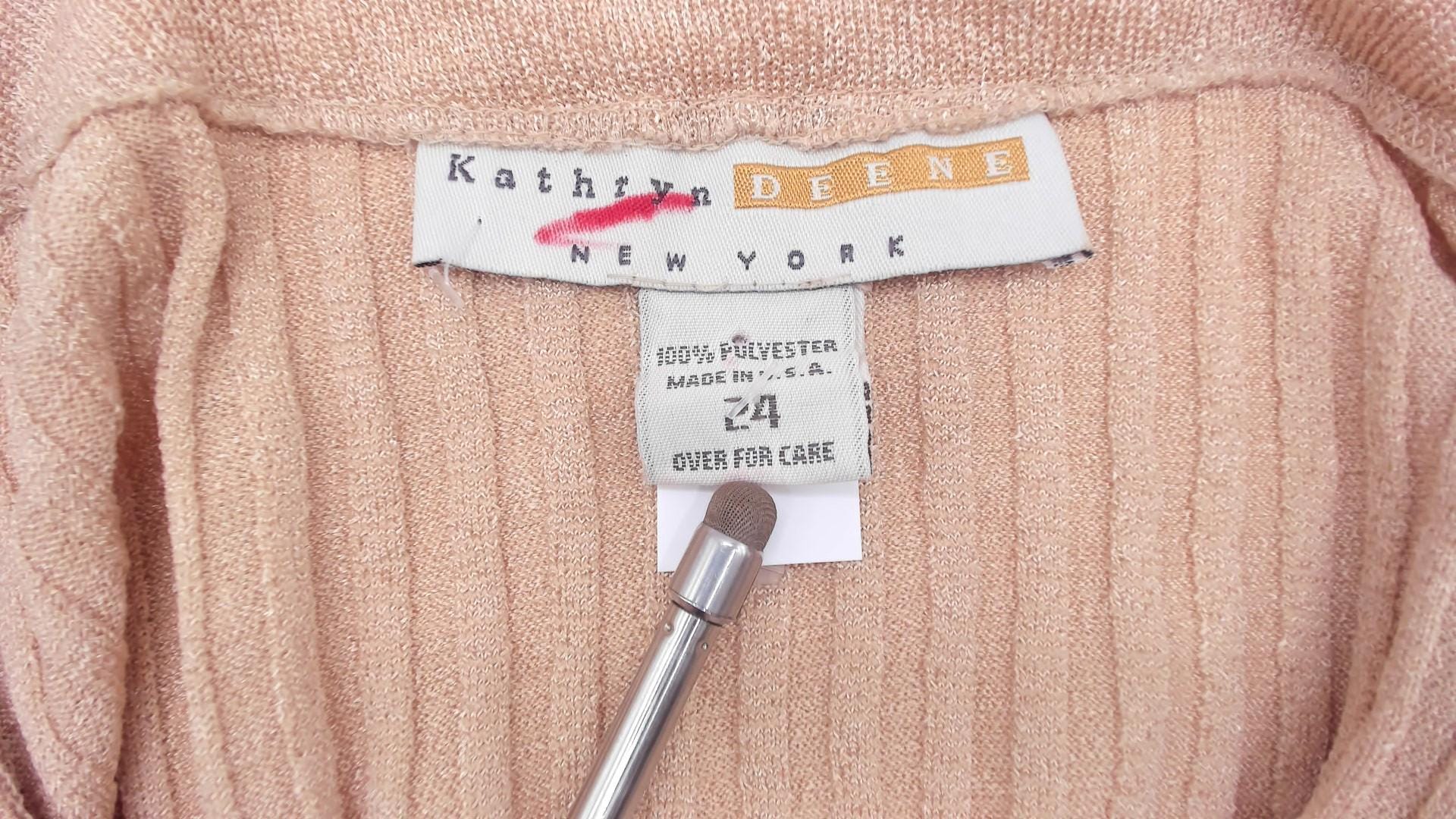 Y2K Kathryn Deene Ribbed Knit Cardigan Cream Button-Front V-Neck Medium