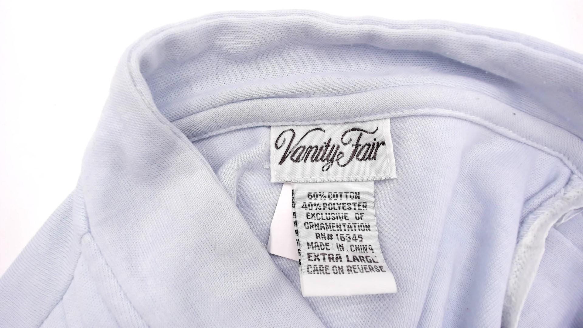 80s Vanity Fair Pastel Blue Nightgown Embroidered Floral Button Front Extra Large XL