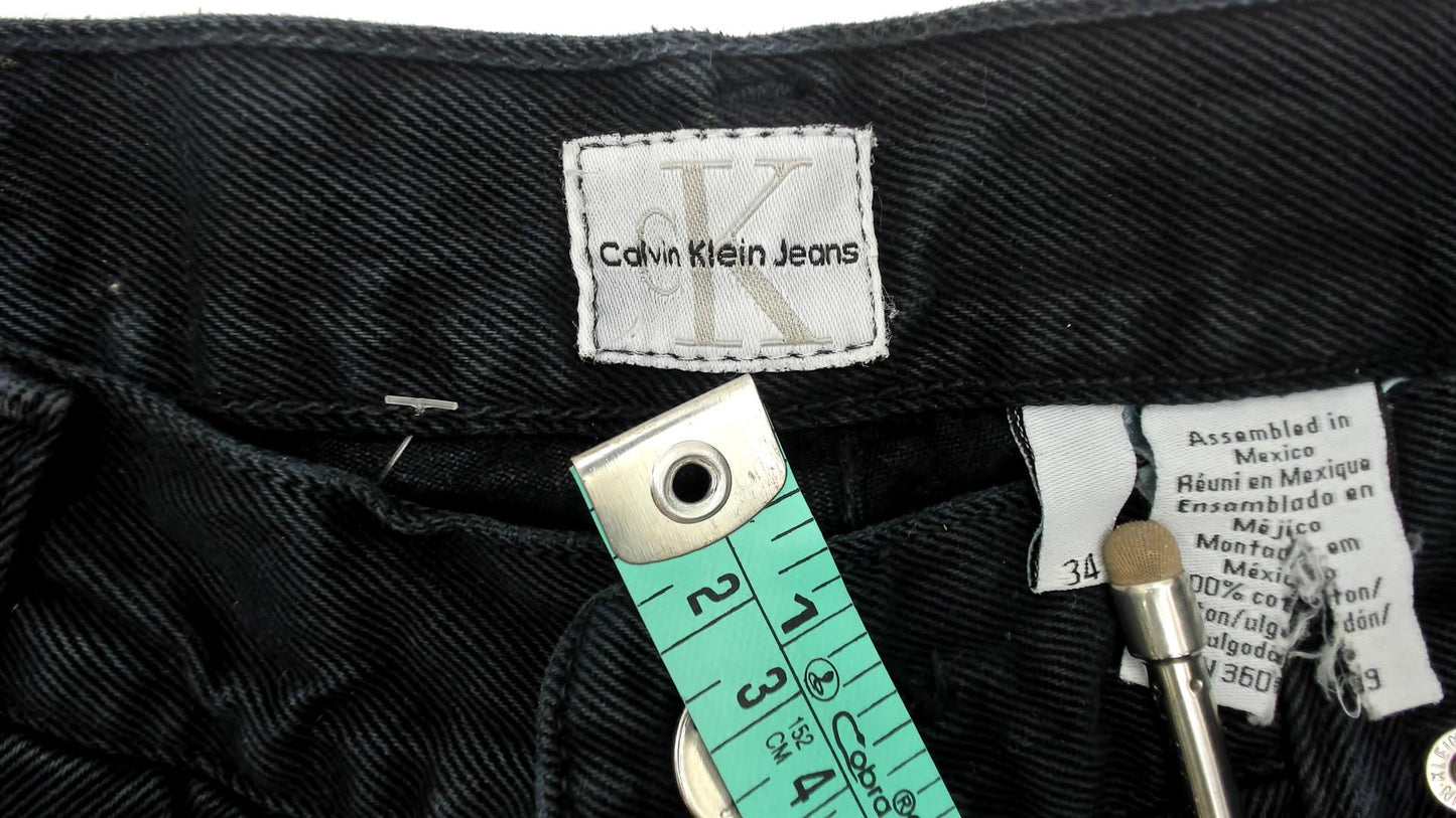 90s Calvin Klein Black Denim Bermuda Shorts High Waisted Button Fly Medium