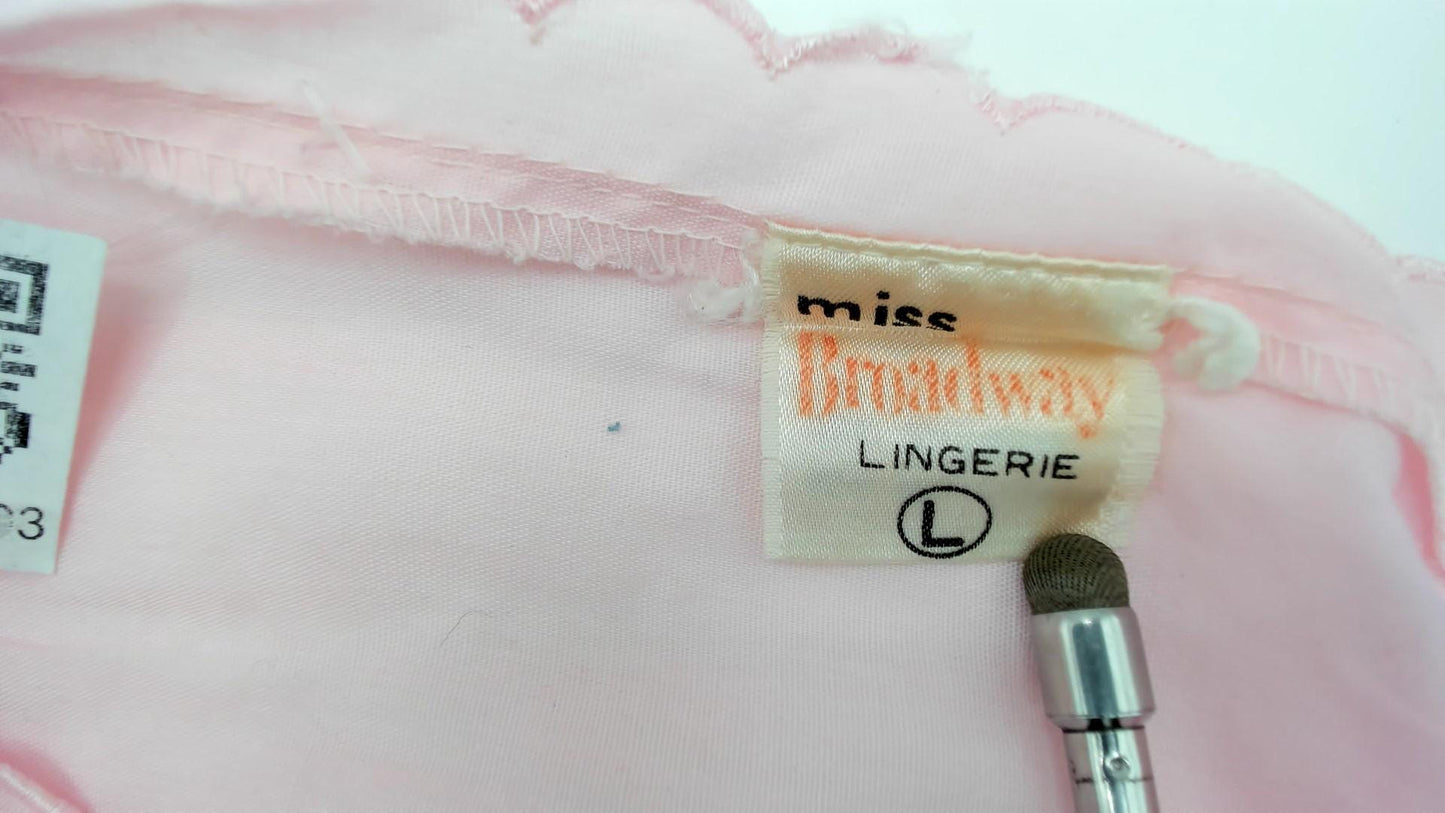 80s Miss Broadway Pink Eyelet Lace Nightgown Button Front Short Sleeve Large