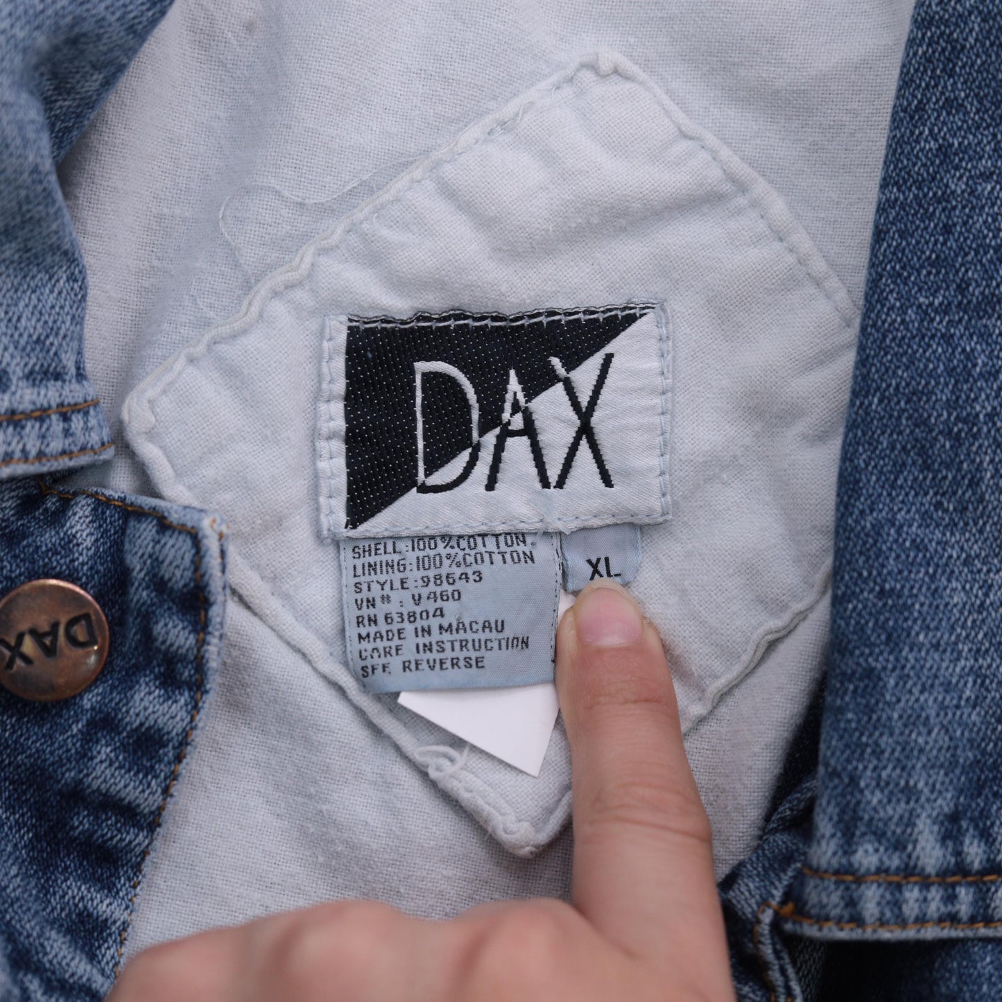 90s DAX Denim Jacket Button Front Cotton Trucker Coat Extra Large XL