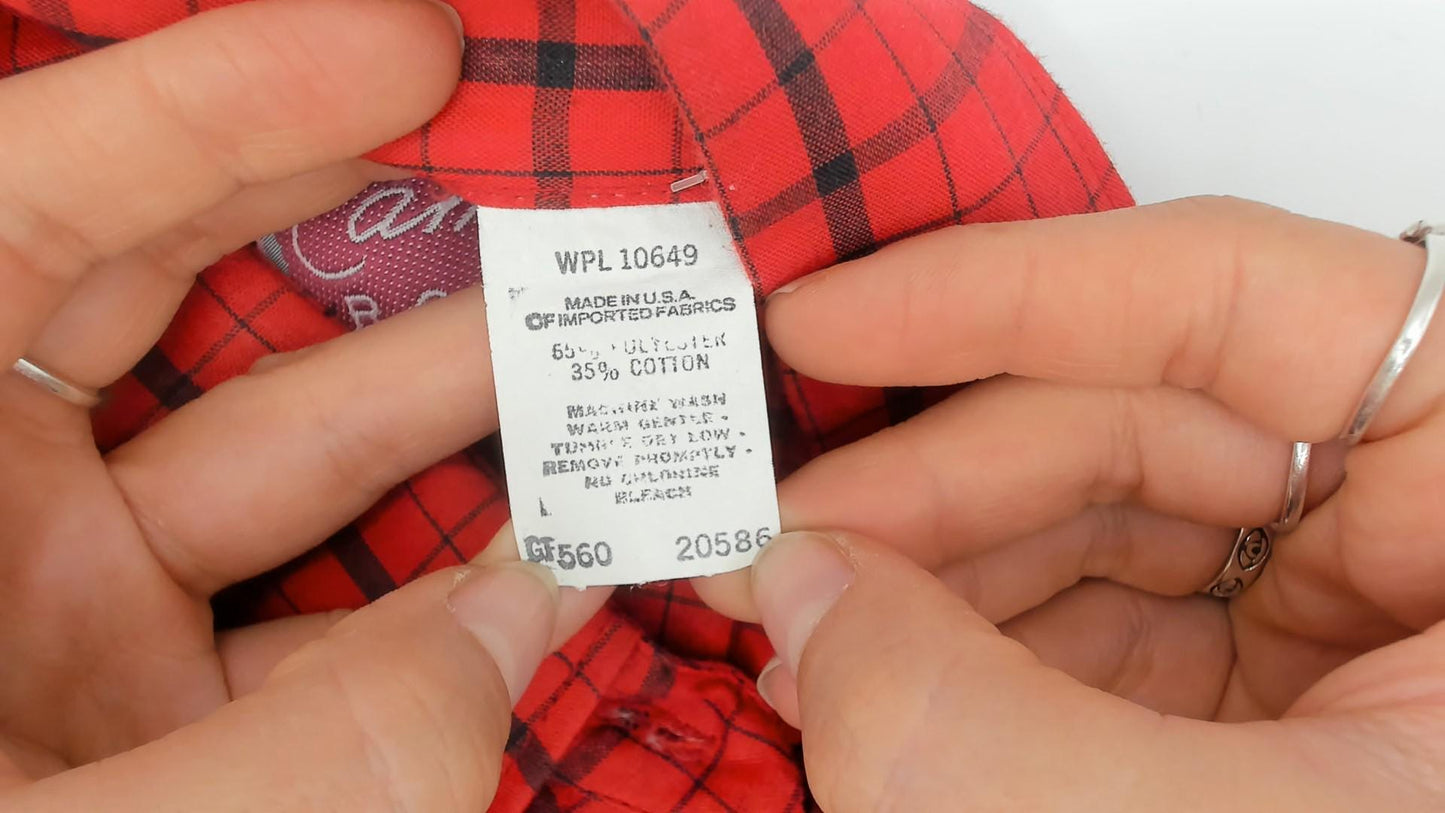 80s Cameo Rose Red Black Plaid Pearl Snap Western Shirt Small