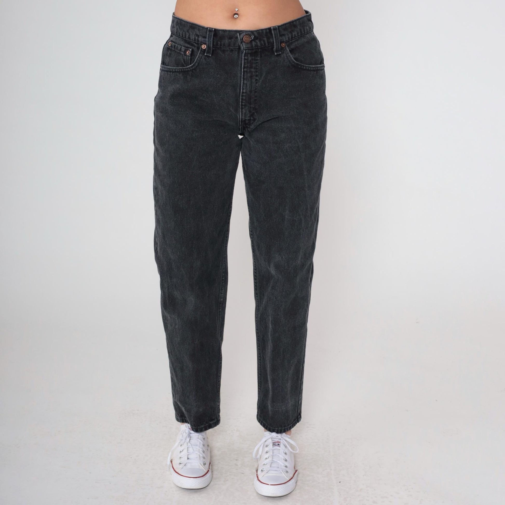 90s Levi's 550 Black Denim High-Waist Mom Jeans Made in USA 34 30