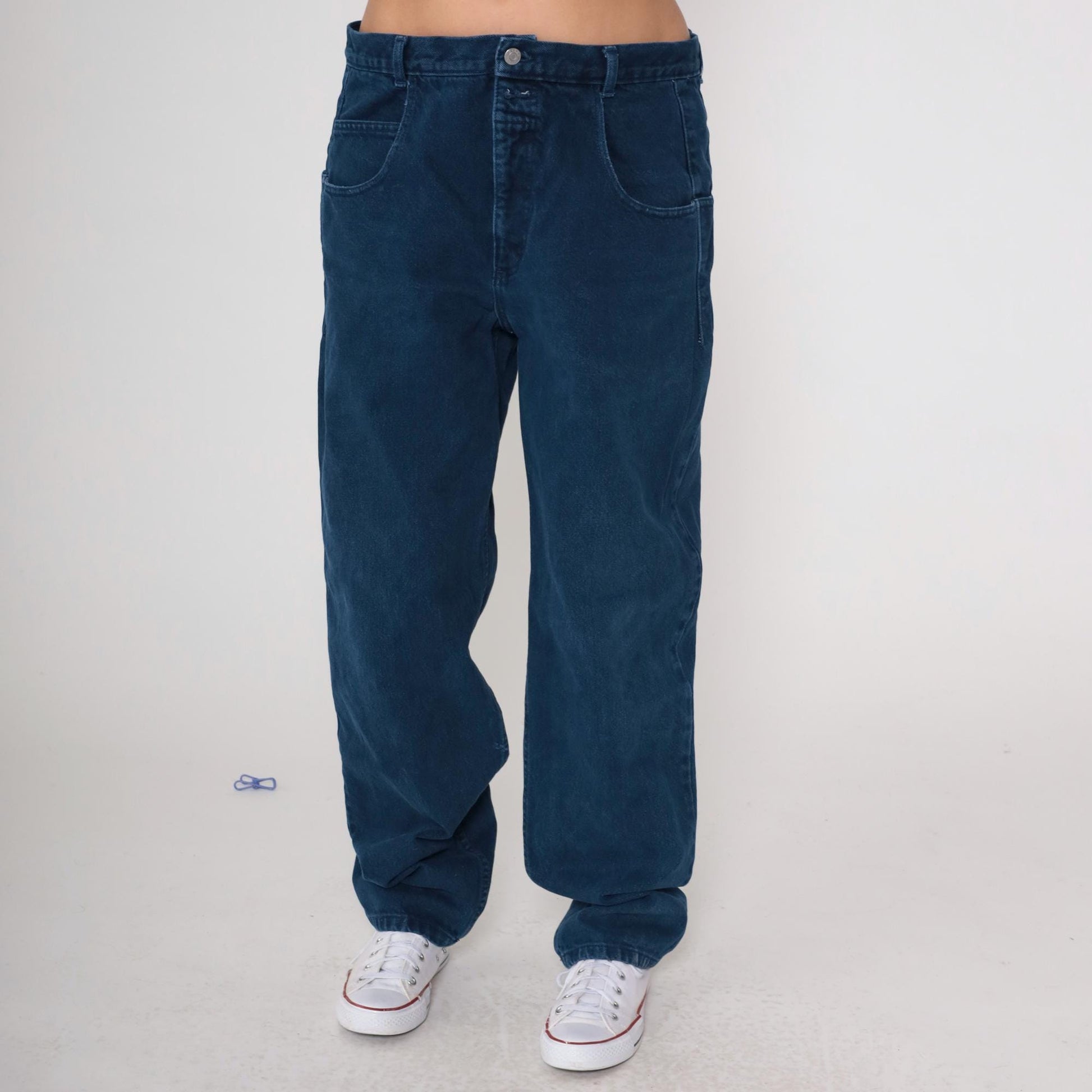 90s Guess High Waist Straight Leg Mom Jeans Dark Blue Denim Large L