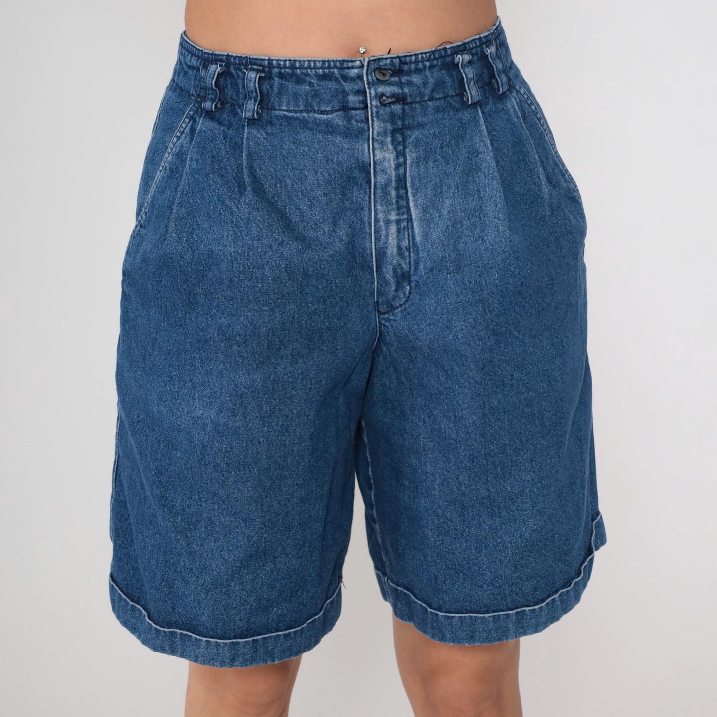 90s Liz Claiborne Pleated Jean Shorts Blue Denim High Waisted Medium
