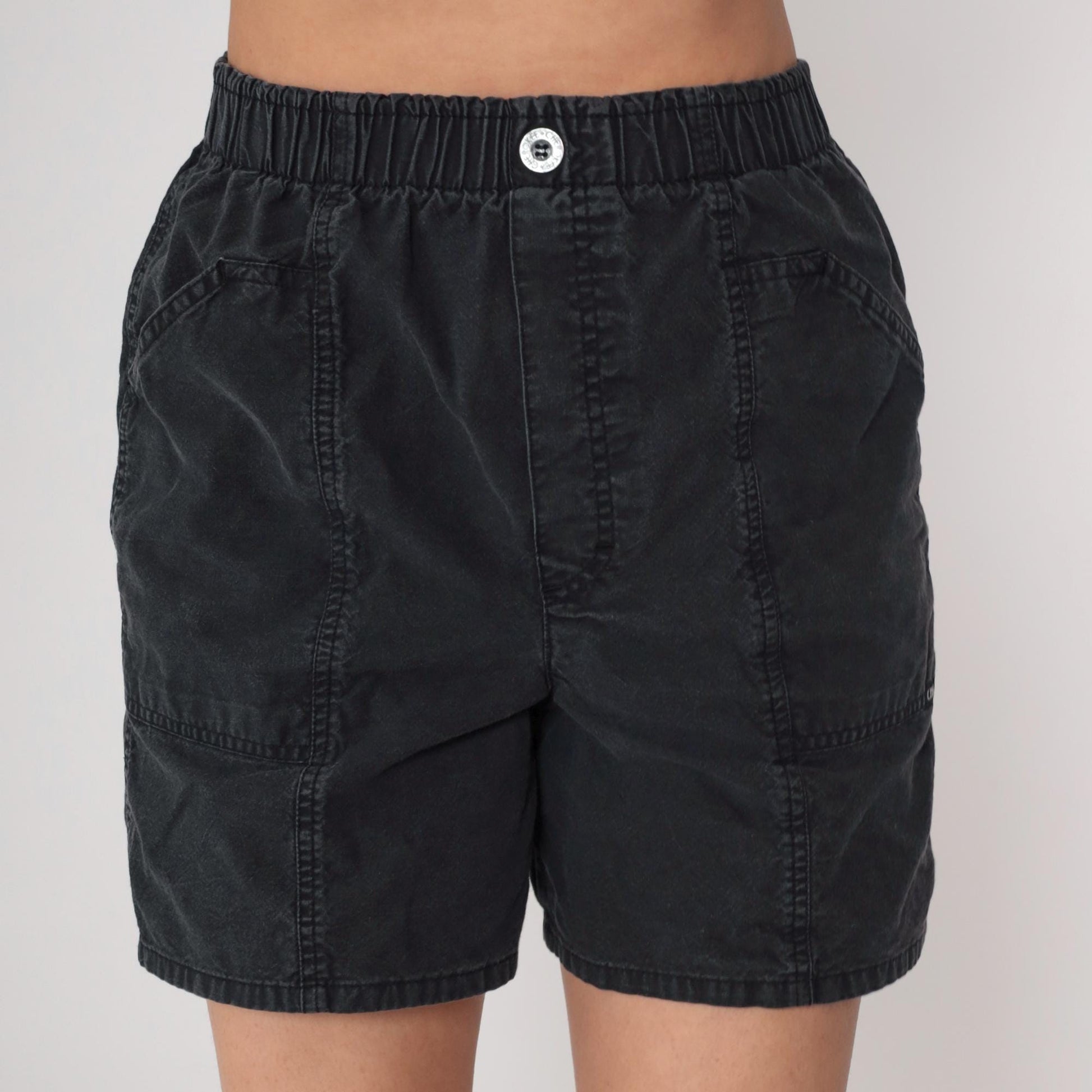 90s Cherokee Black Cotton Utility Shorts Elastic Waist Small