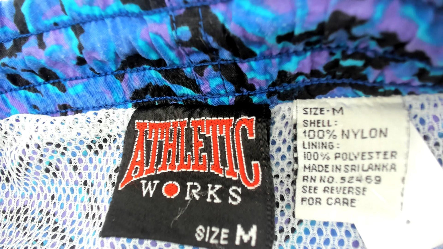 90s Athletic Works Abstract Swim Trunks Blue Purple Black Nylon Medium