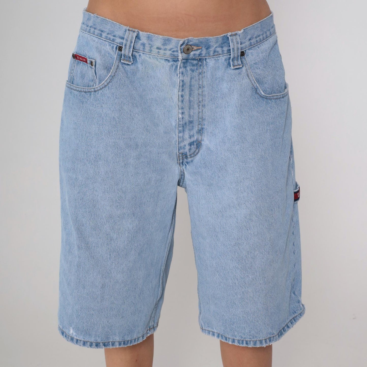Y2K US Polo Association Carpenter Shorts Light Wash Denim Cargo Utility 36