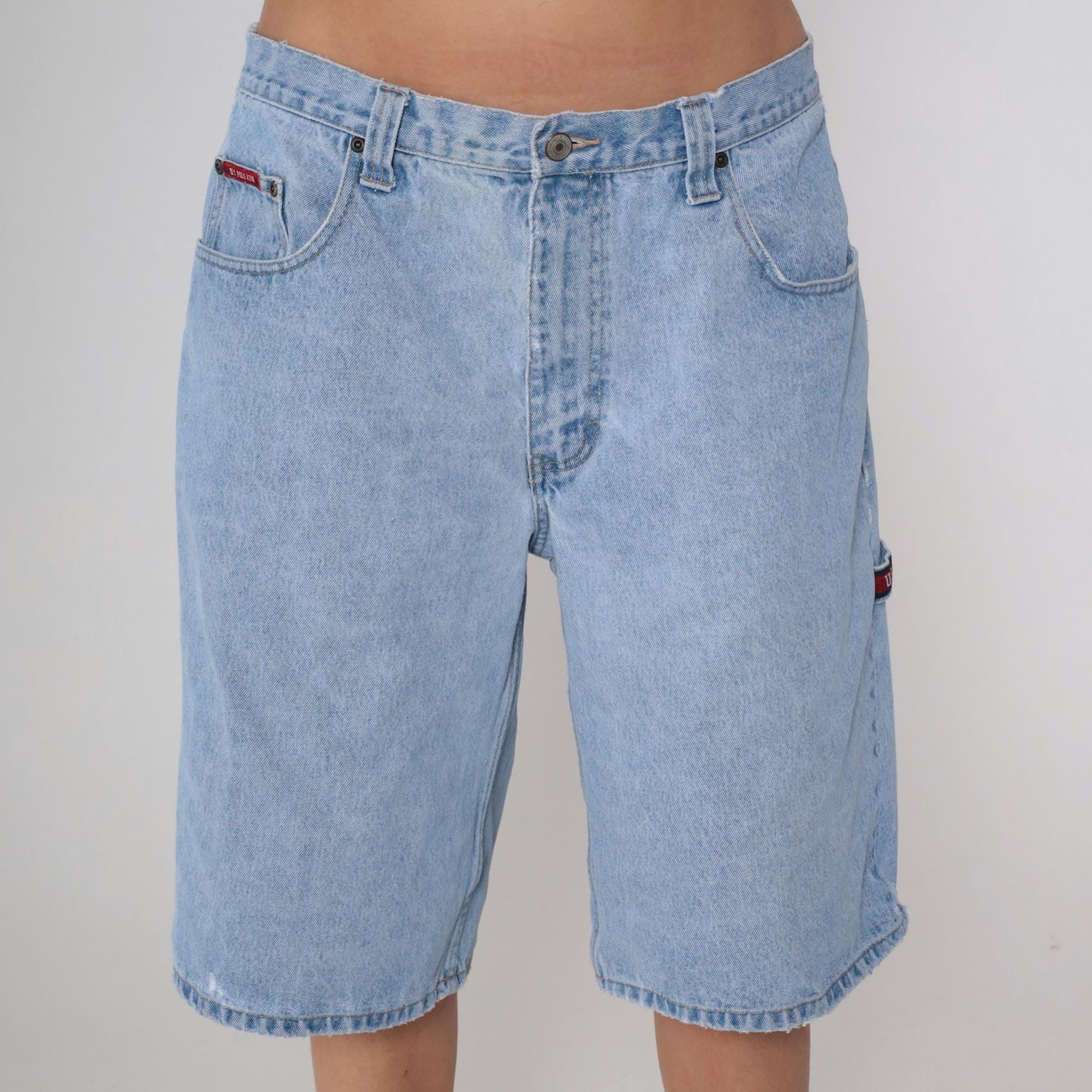 Y2K US Polo Association Carpenter Shorts Light Wash Denim Cargo Utility 36