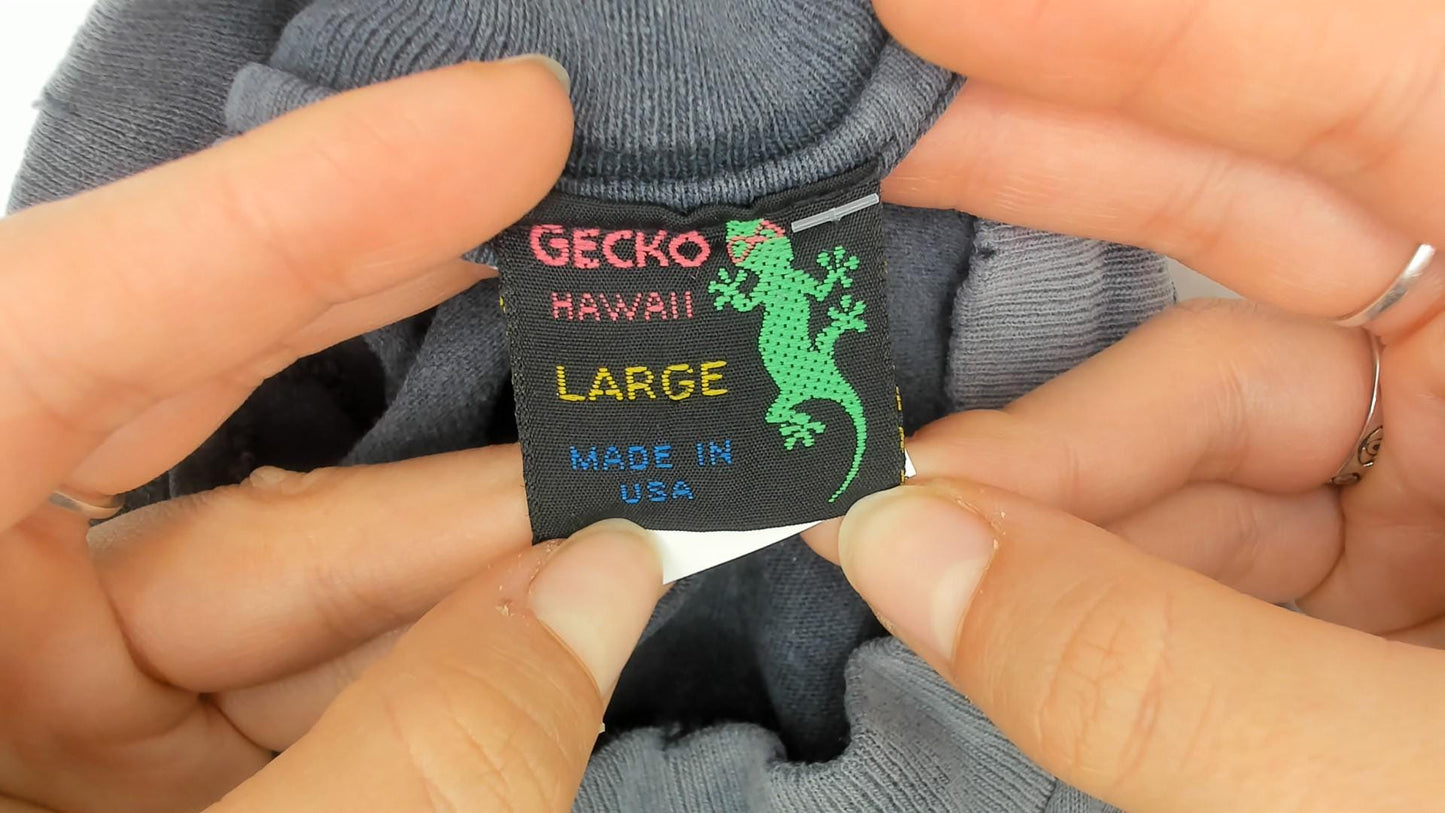 90s Gecko Hawaii Surf Tee Gray Neon Graphic Cotton Large L