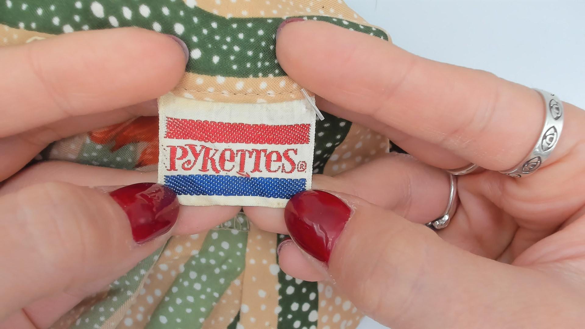 70s Pykettes Maple Leaf Striped Button-Up Blouse Green Peach Medium M