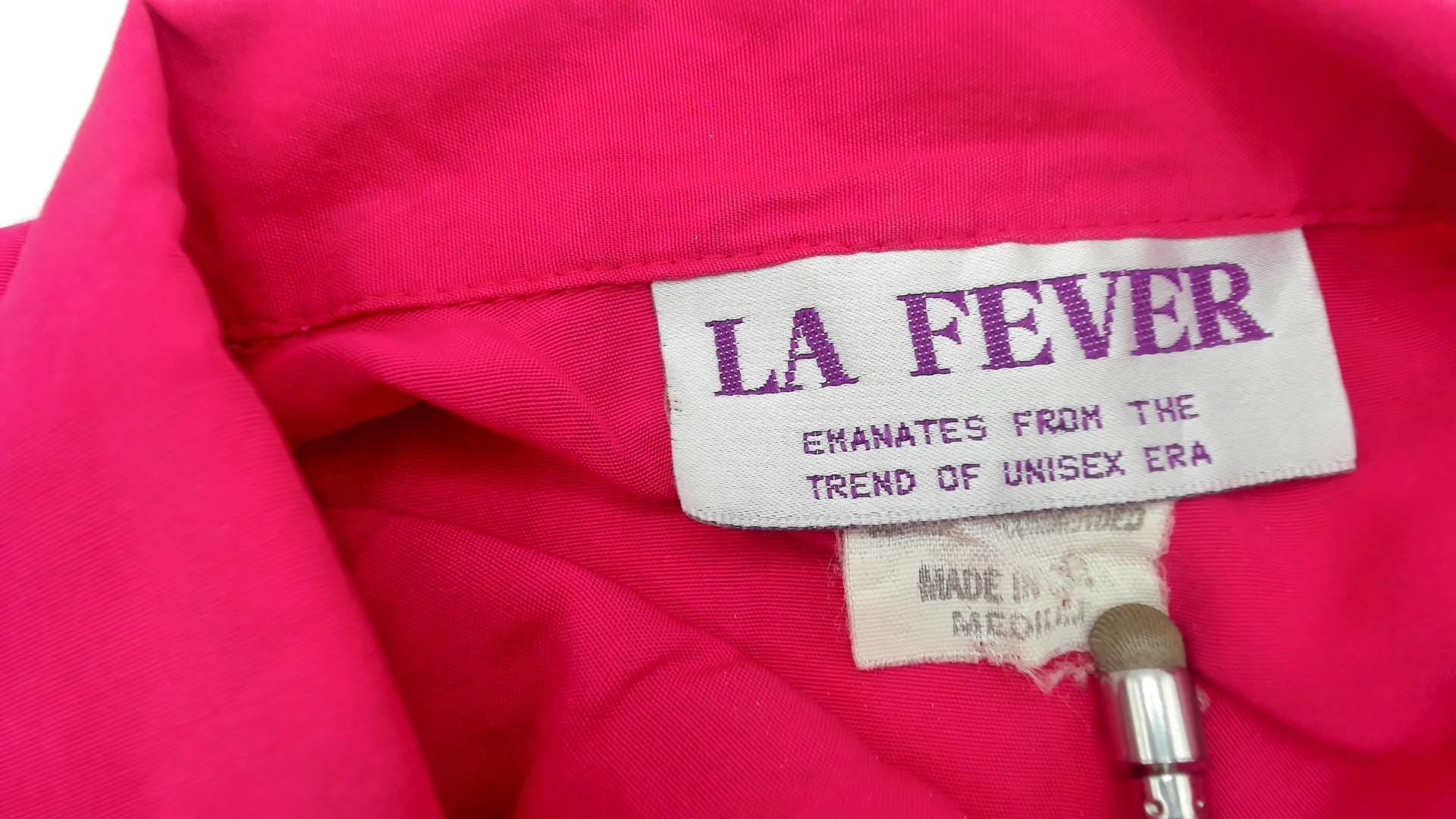 90s La Fever Hot Pink Button Up Blouse Silver Buttons Short Sleeve Medium M