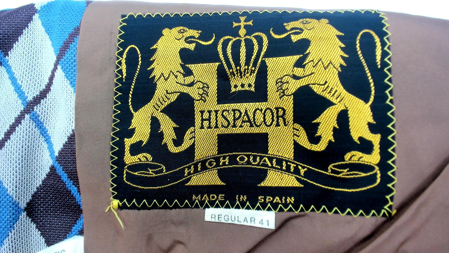 70s Hispacor Argyle Blazer Blue Brown Beige Diamond Pattern Medium