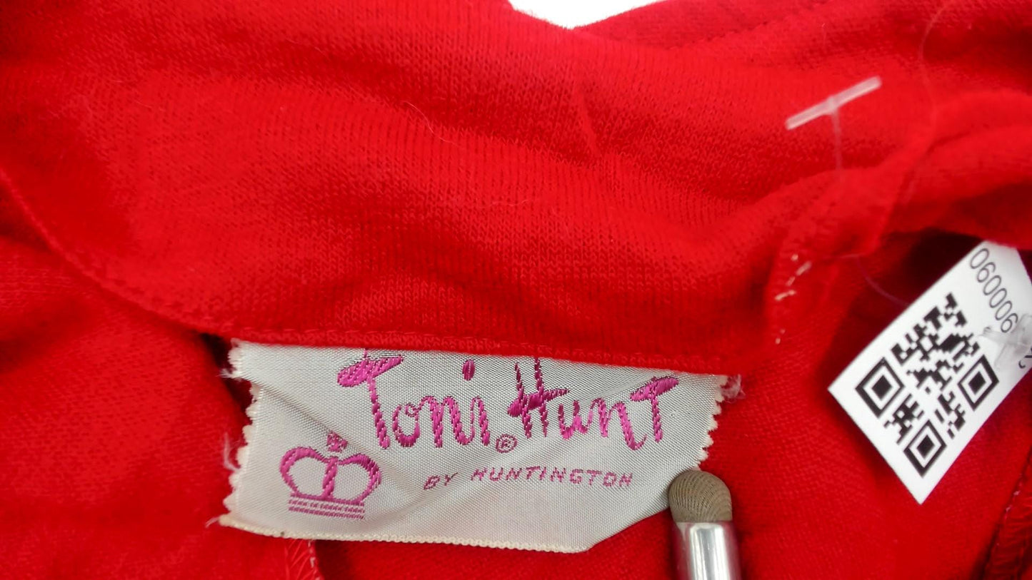 60s Toni Hunt Cherry Red Wool Blend Dress Notch Collar Belted Small