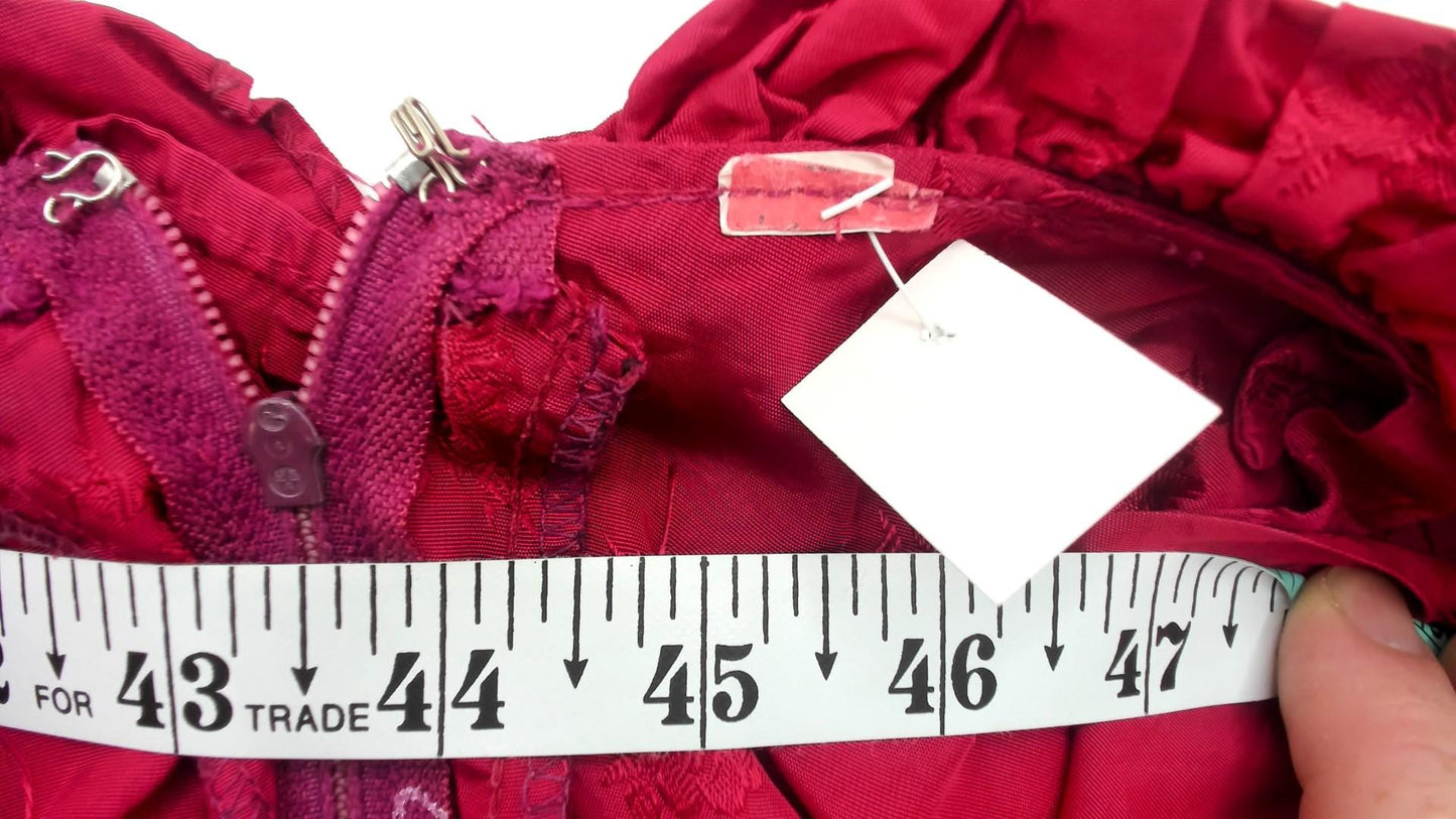 80s Burgundy Off-Shoulder Midi Dress Puff Sleeve Tiered Ruffle Small