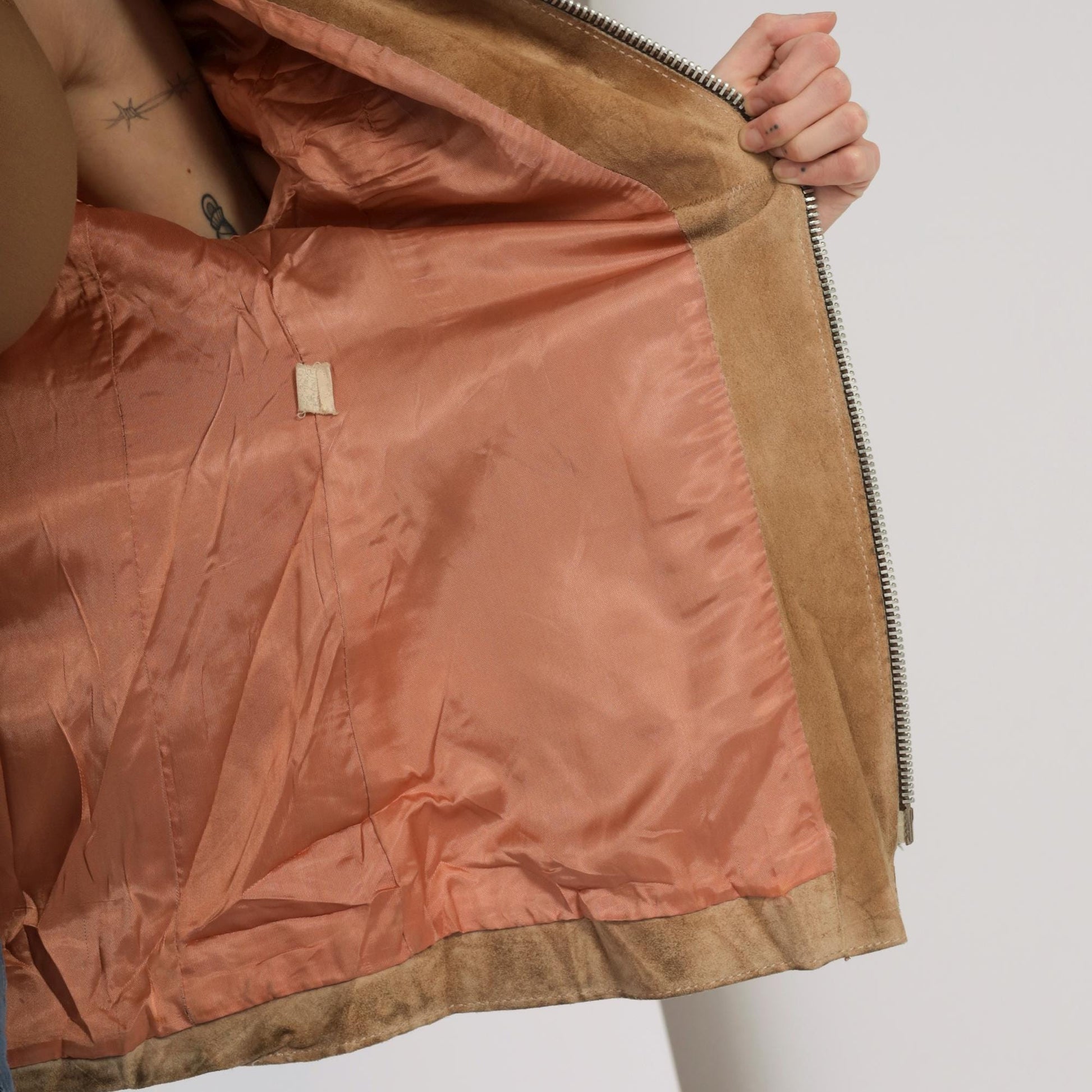 70s Tan Suede Hooded Jacket Zip Front Leather Small S