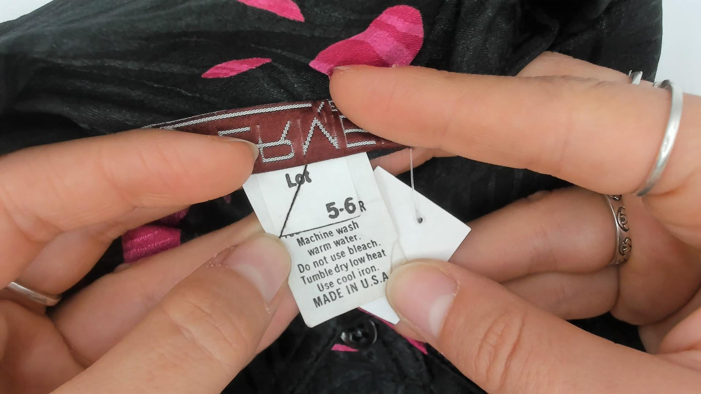 90s Termeh New York Abstract Button Down Blouse Hot Pink Black Medium
