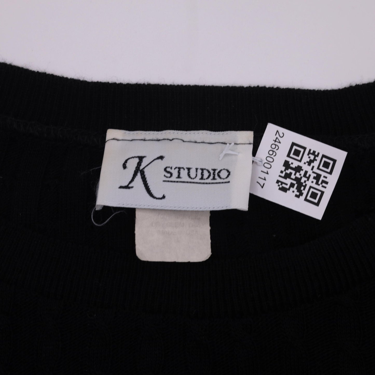 90s K Studio Black Ribbed Knit Sweater Dress Scalloped Hem Large