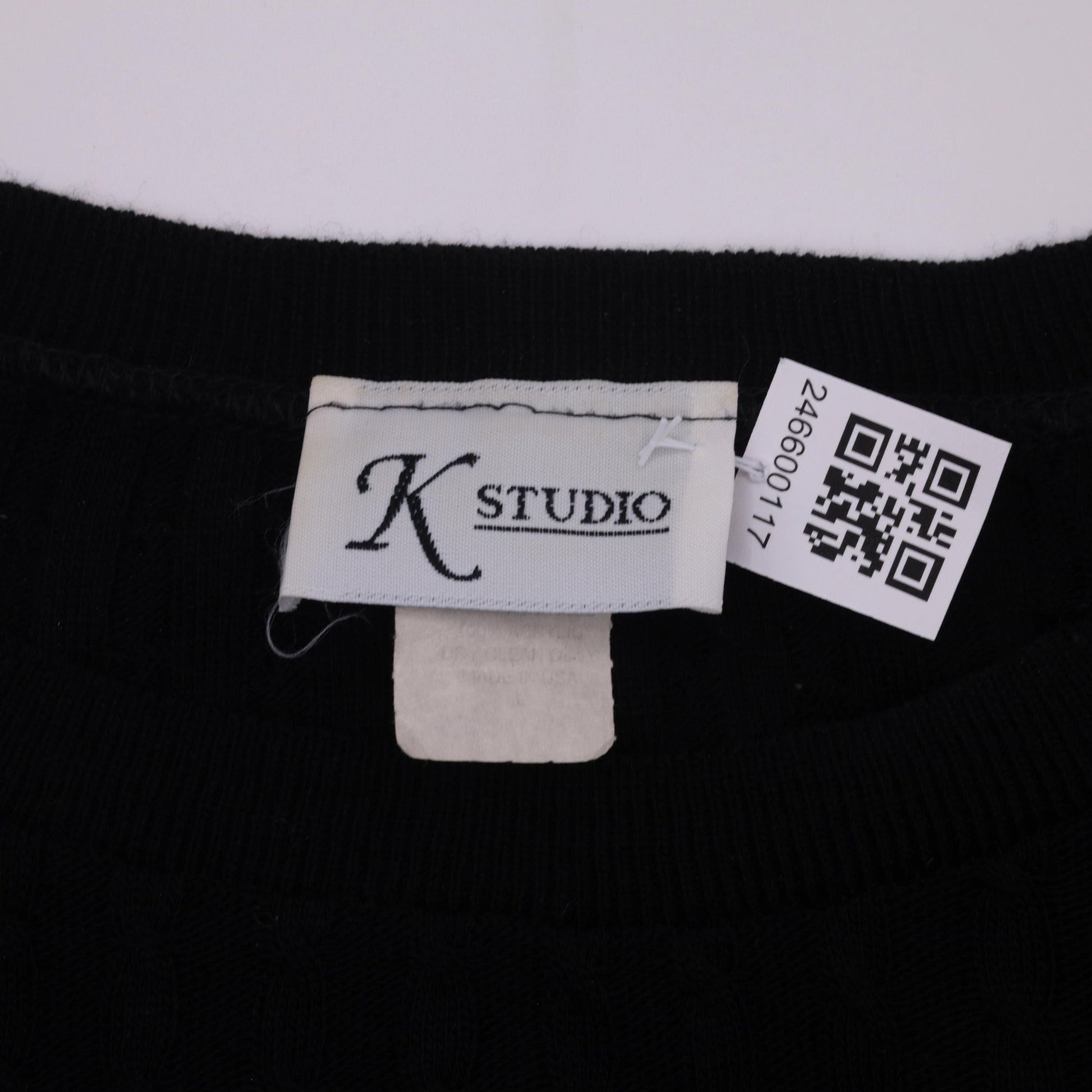90s K Studio Black Ribbed Knit Sweater Dress Scalloped Hem Large