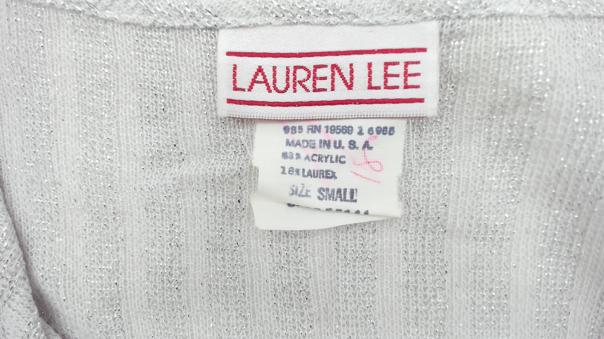 70s Lauren Lee Silver Metallic Cardigan Ribbed Knit Button-Up Small