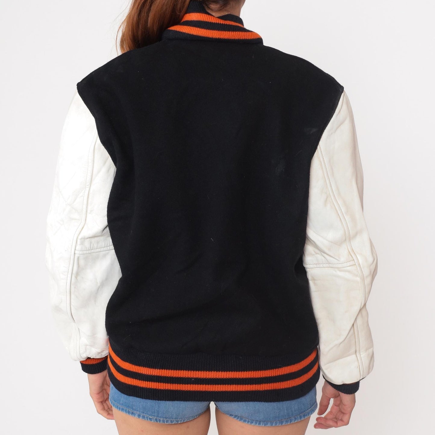 80s Terry Indians Varsity Letterman Jacket Wool Leather Small
