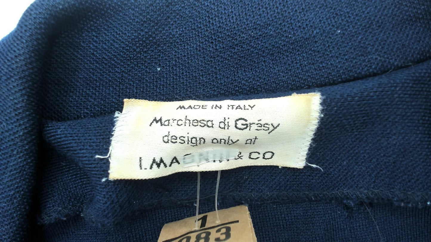 70s Marchesa di Grasy Navy Wool Blazer Double Breasted Gold Buttons Medium M