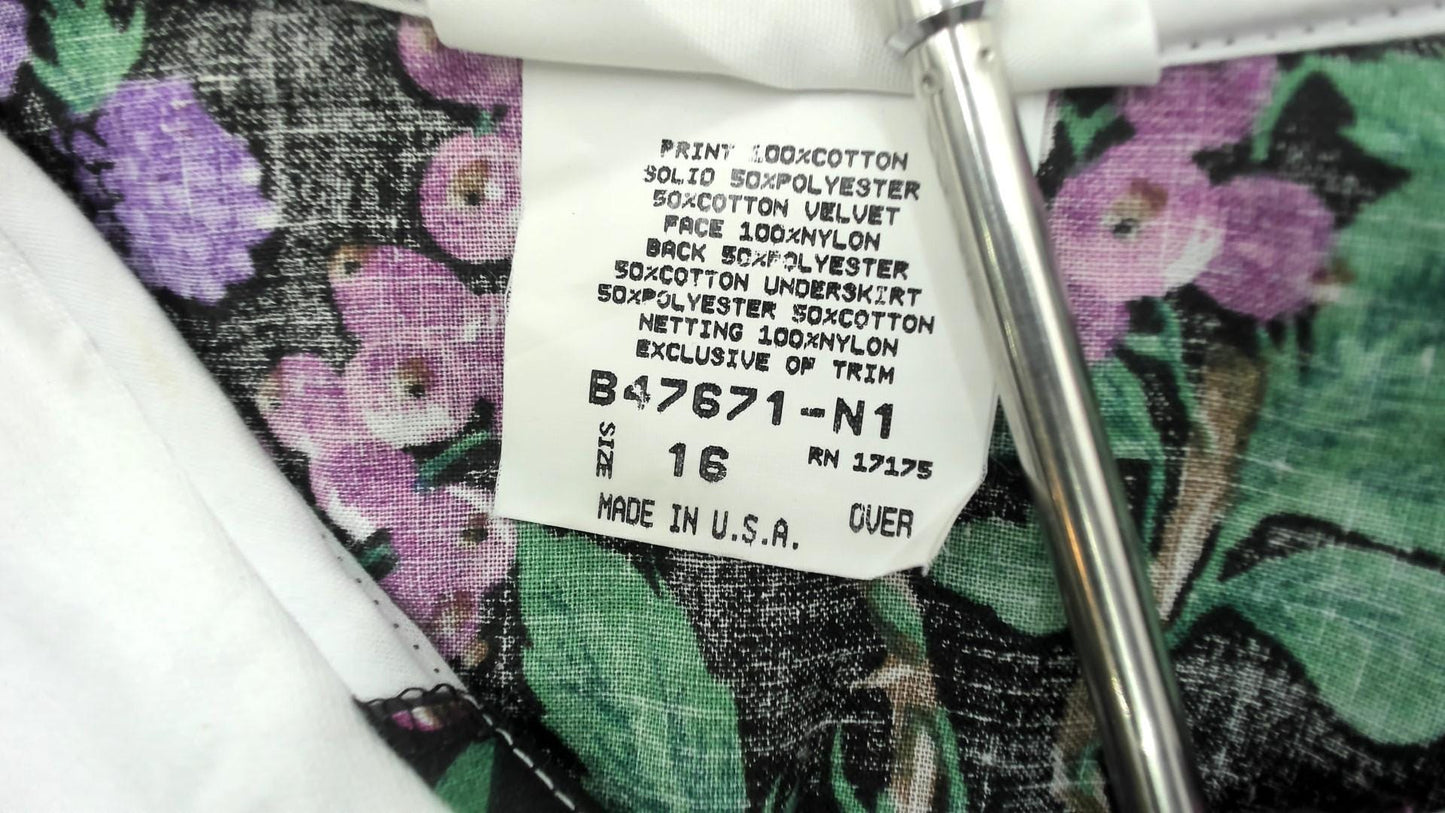 80s Bonnie Jean Purple Grape Print Dress Peter Pan Collar Extra Small XS