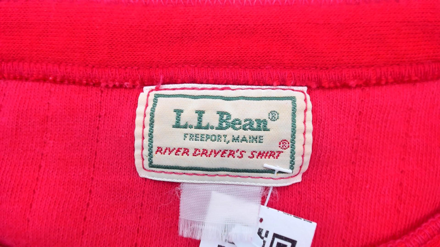 80s LL Bean Red Henley Shirt Cotton Blend Long Sleeve Medium