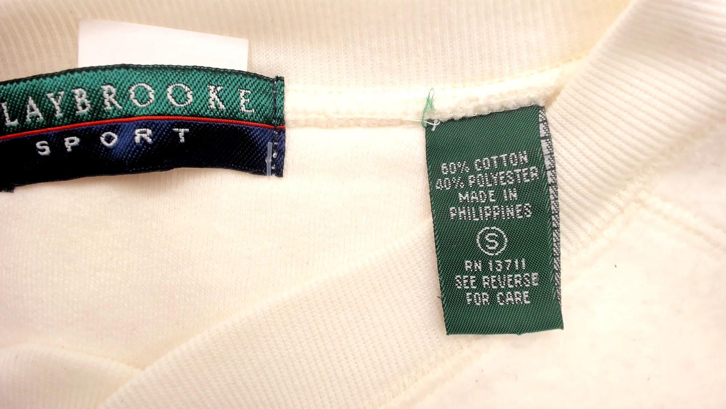 80s Claybrooke Sport White Henley Reverse Weave Cotton Sweatshirt Small S