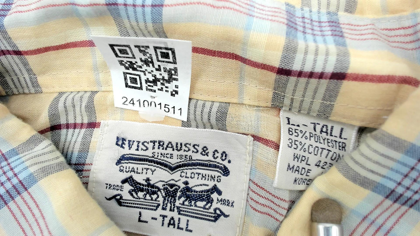 80s Levi's Plaid Button-Up Shirt Tan Brown Cotton Long Sleeve Large