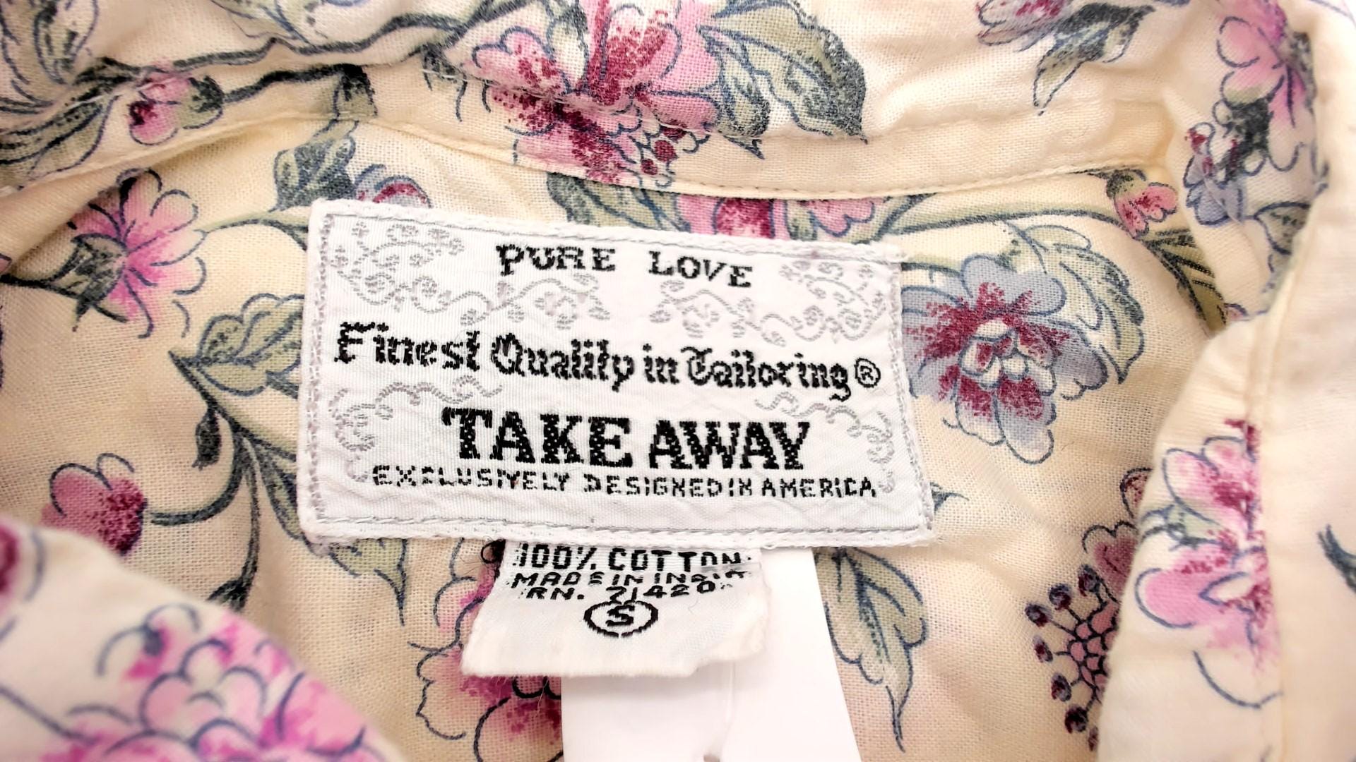 90s Pure Love Take Away Floral Button Up Shirt Cream Small S