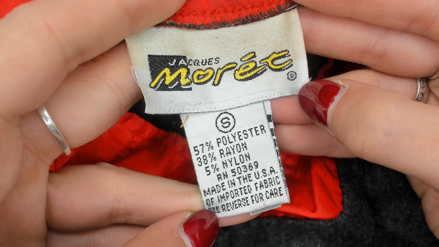 90s Jacques Moret Colorblock Fleece Pullover Grey Red Pink Quarter Zip Small