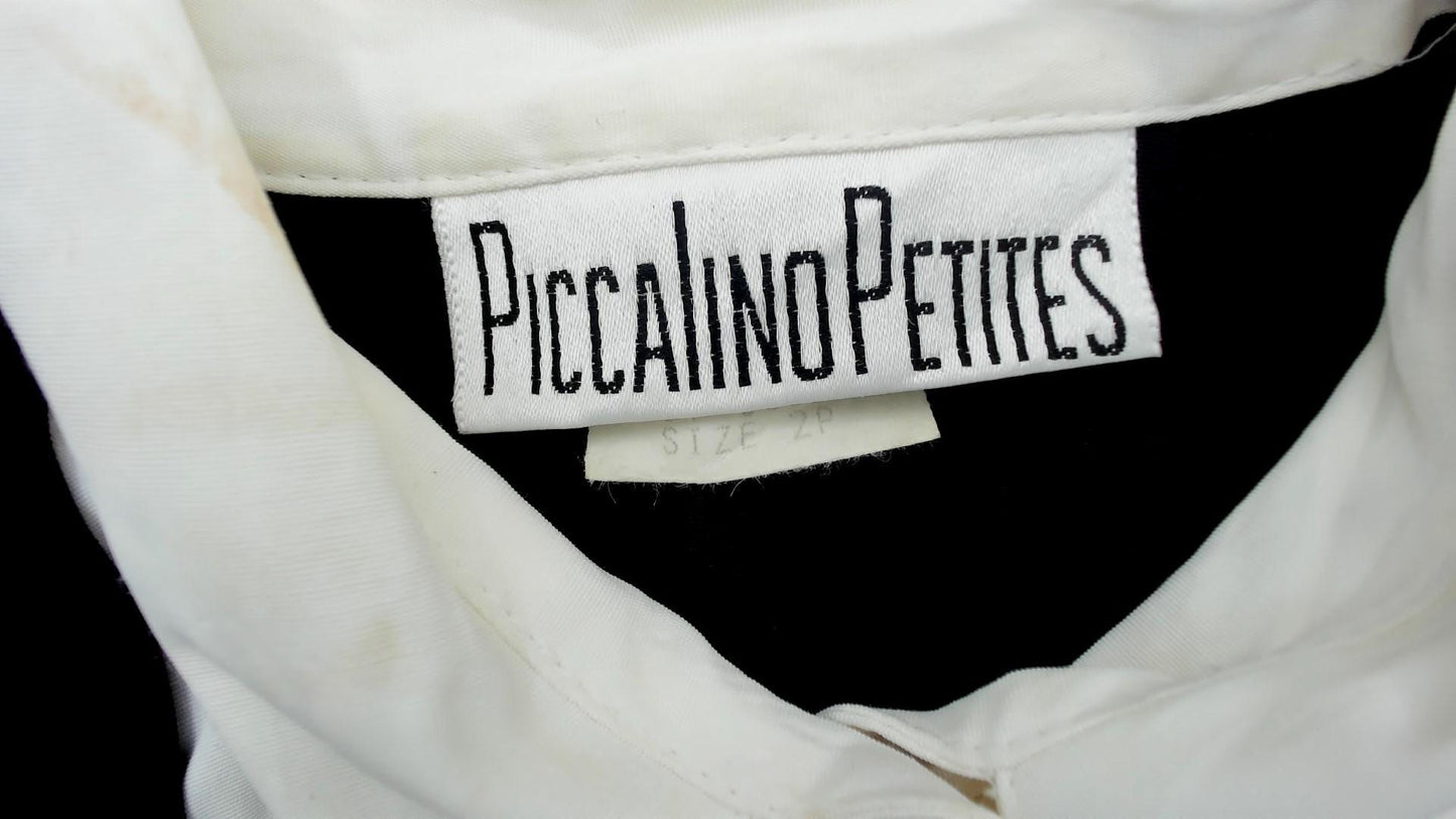 1990s Piccolino Petites Black Midi Jumper Dress Gingham Tie Attached Shirt XS