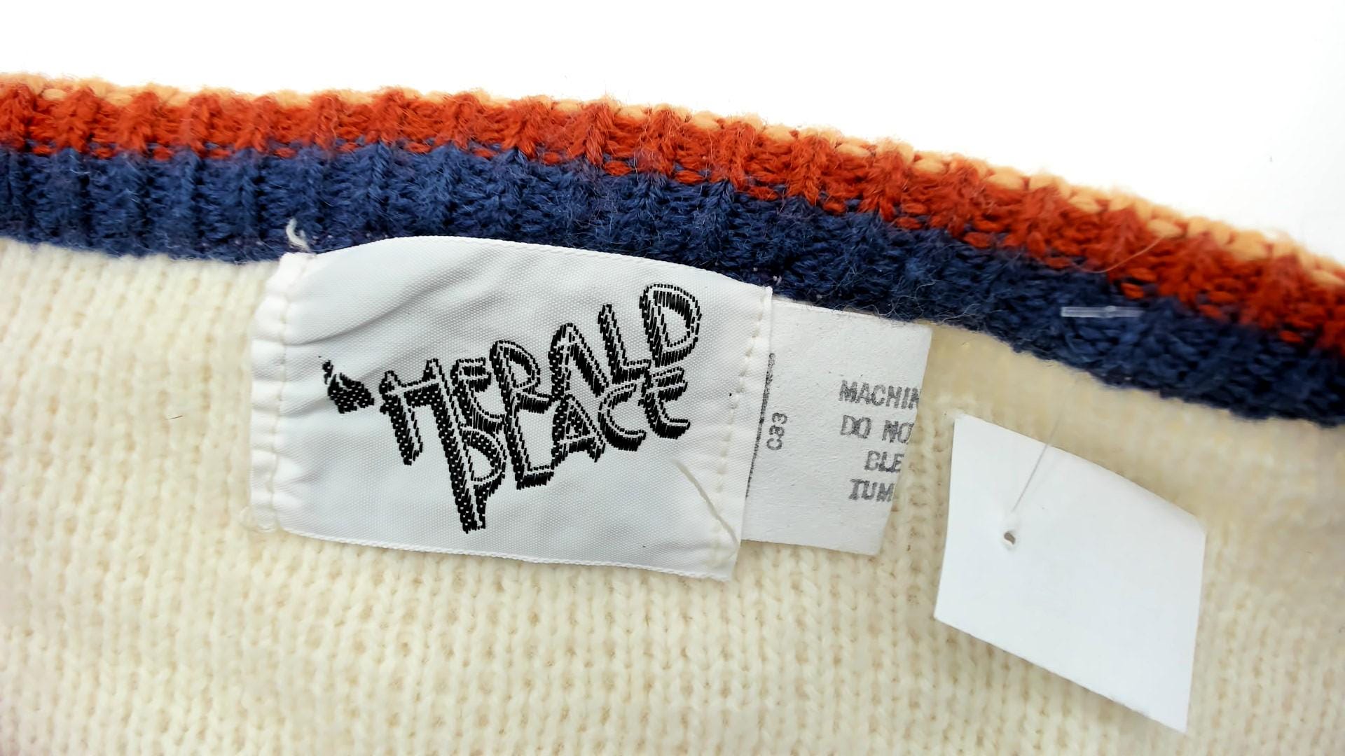 70s Herald Place Geometric Knit Vest Cream Burgundy Orange Blue Large