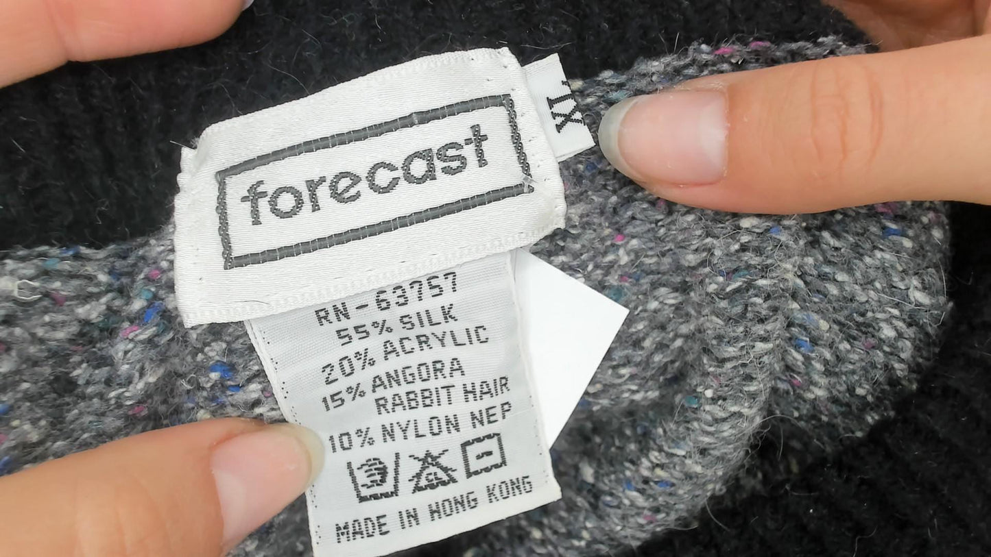 90s Forecast Chevron V-Neck Sweater Grey Black Trim Extra Large XL