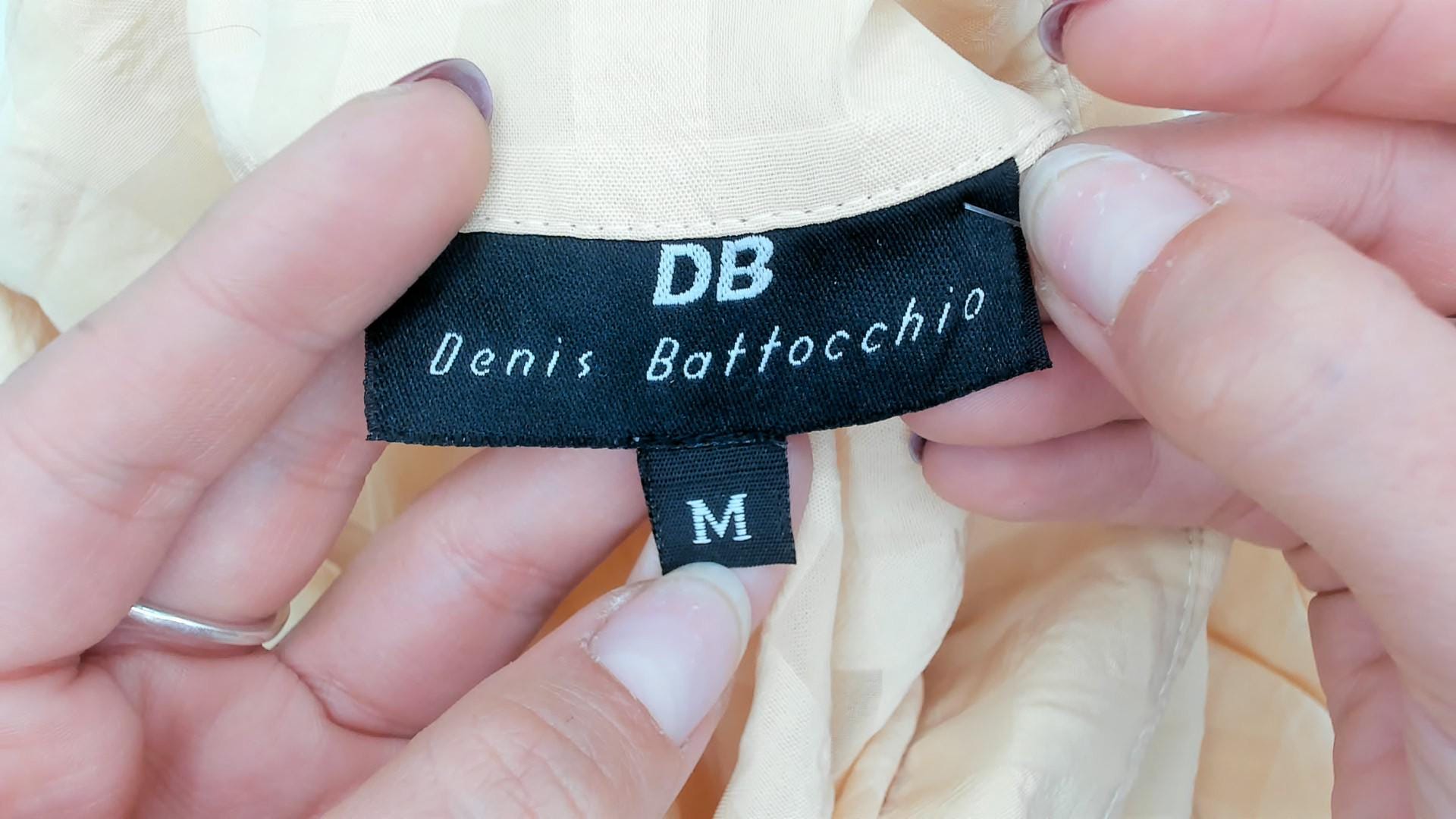 90s Denis Battochio Cream Gingham Button-Up Shirt Short Sleeve Medium M