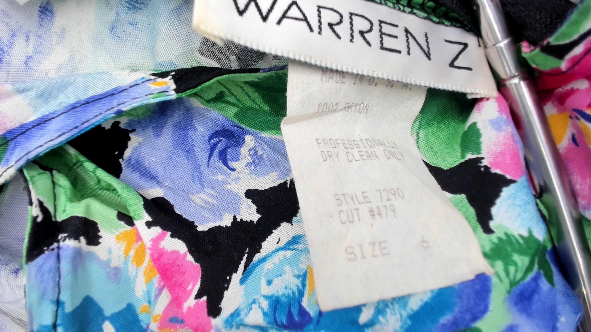 90s Warren Z Floral Maxi Dress Watercolor Rose Print Sleeveless Small
