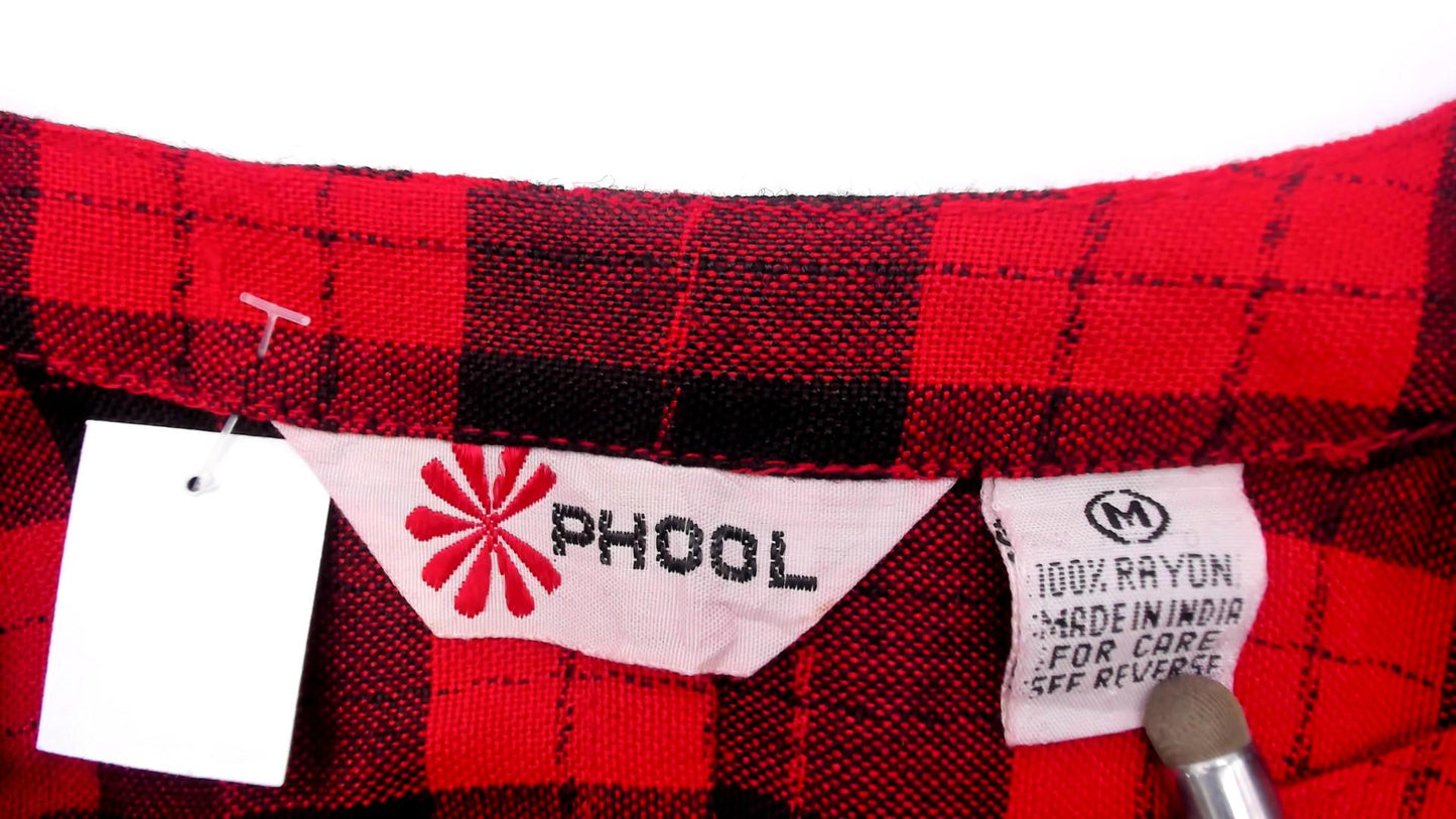 90s Phool Buffalo Plaid Maxi Dress Red Black Check Button Front Medium M