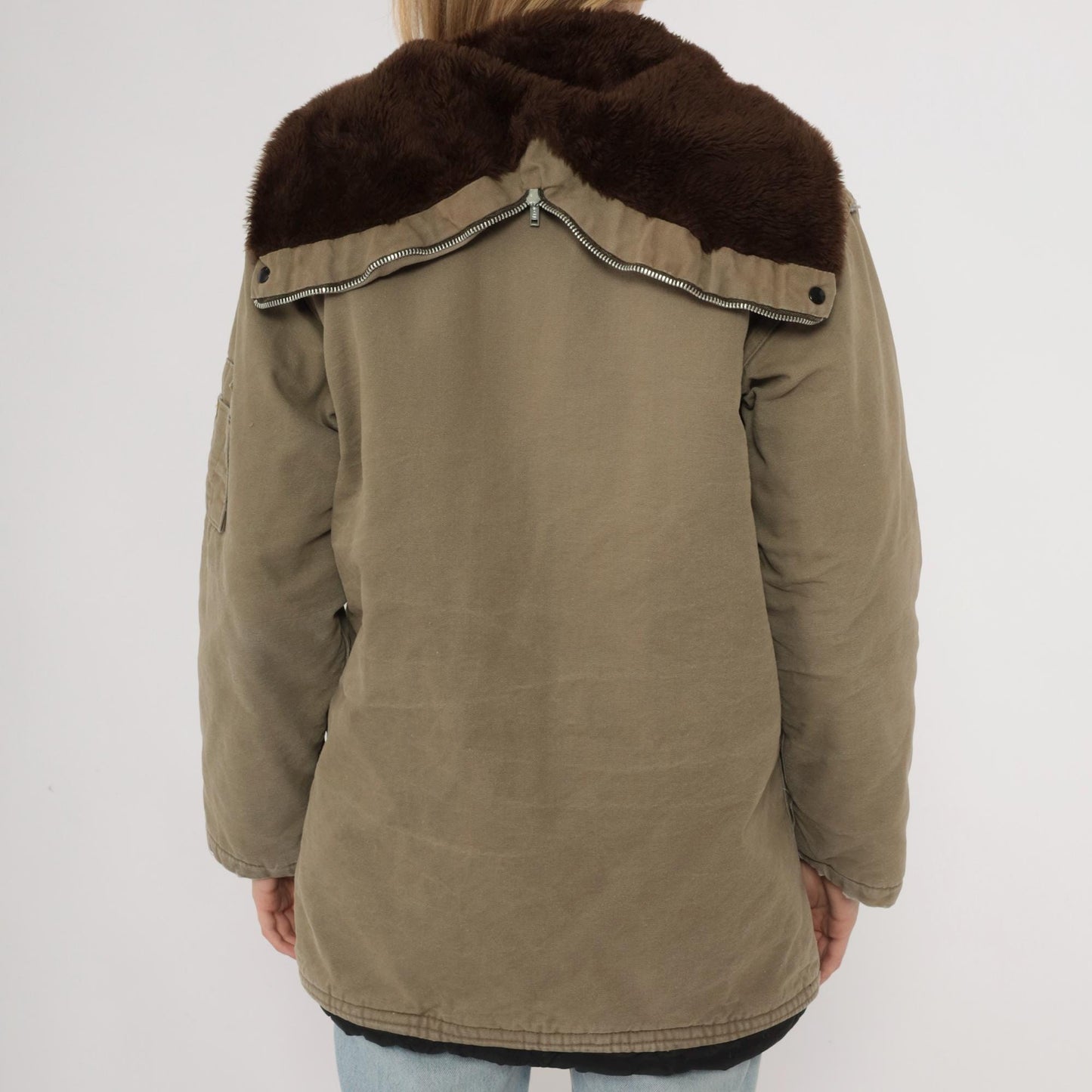 WWII B-9 Parka 1943-1945 Olive Military Cotton Sherpa Lined Hooded Jacket Medium