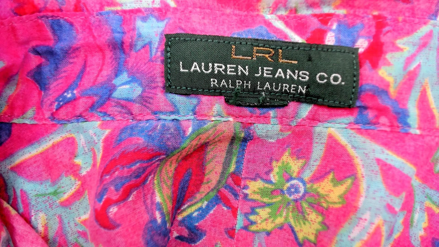 90s Ralph Lauren Floral Button-Up Shirt Pink Botanical Paisley Cotton Small S