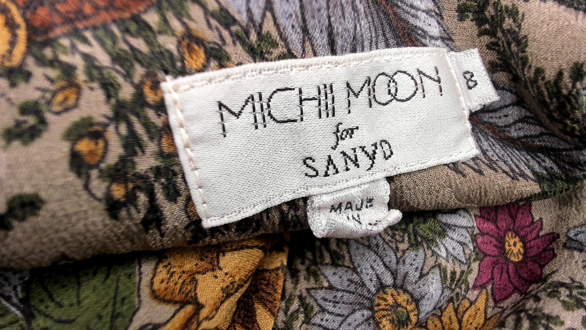 80s Michii Moon Silk Blouse Botanical Grape Print Burgundy Olive Medium