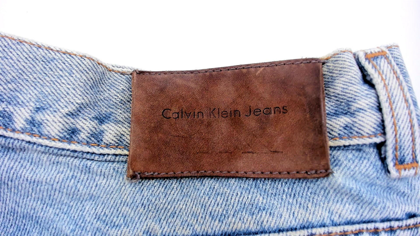 Calvin Klein 90s High Rise Denim Shorts Light Wash Blue Button Fly Large