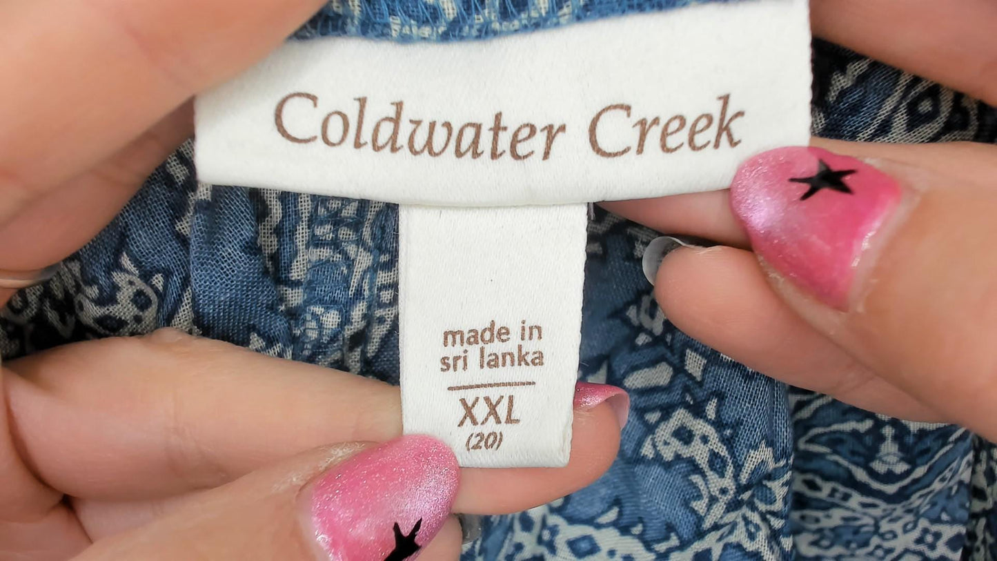 Y2K Coldwater Creek Blue Paisley Maxi Dress Plus Size Cotton V-Neck Sleeveless Extra Extra Large XXL