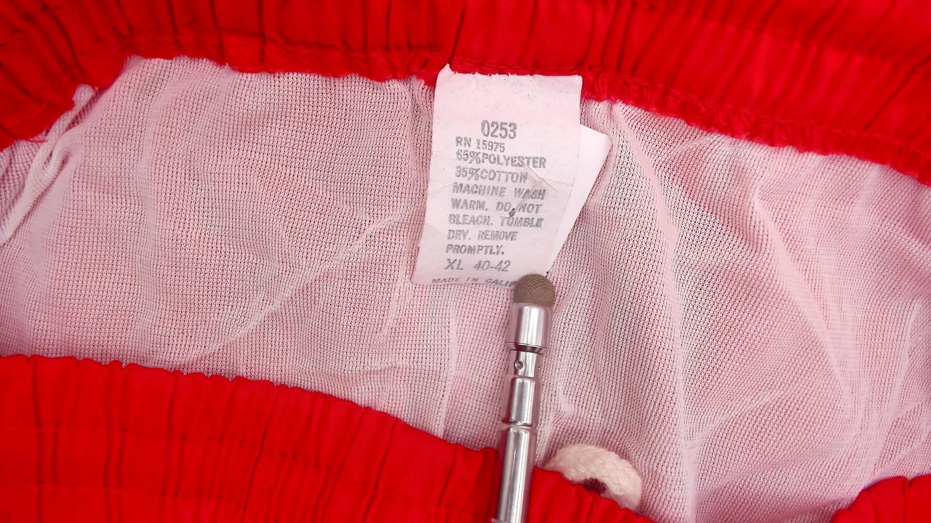 80s Red Jogging Shorts Navy Striped Trim Elastic Waistband Extra Large