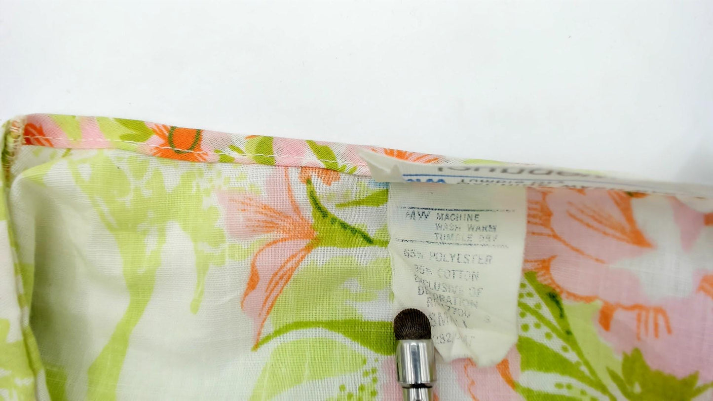 70s JC Penney Floral Maxi Dress Square Neck Smocked Yoke White Extra Small XS