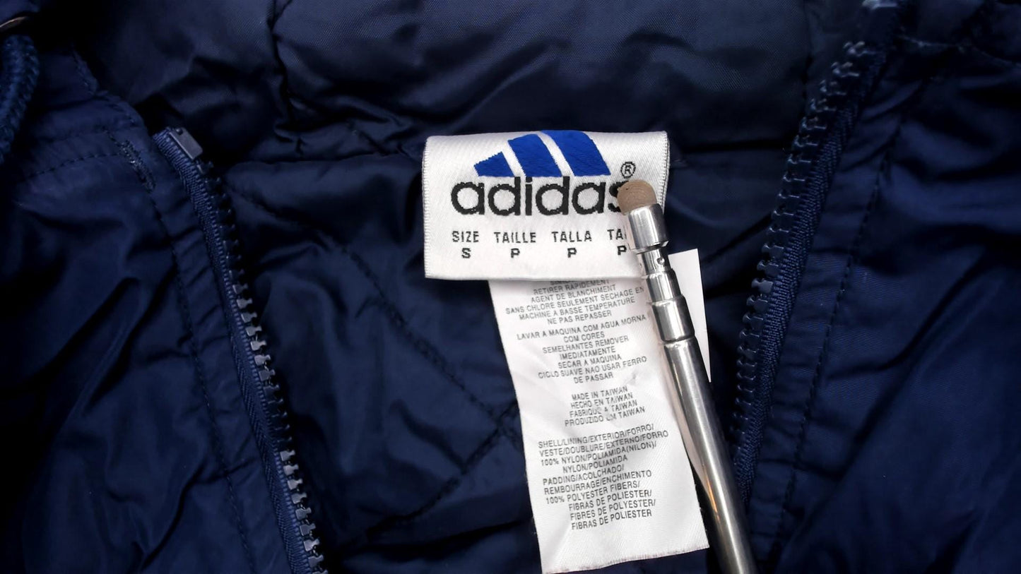 80s Adidas Navy Hooded Windbreaker Full Zip Three Stripe Small