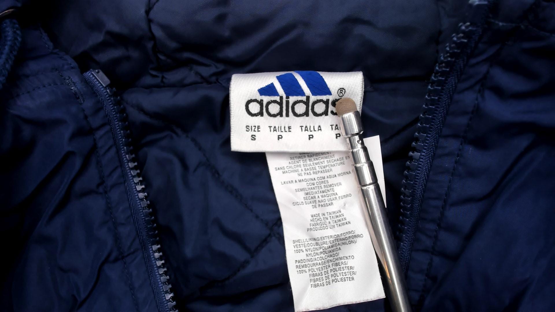 80s Adidas Navy Hooded Windbreaker Full Zip Three Stripe Small