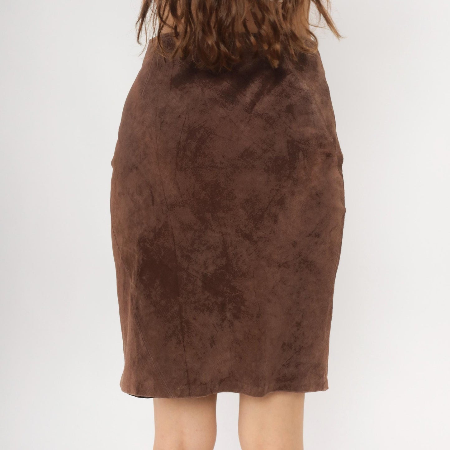 90s Brown Leather A-Line Skirt High Waisted Seam Detail Small
