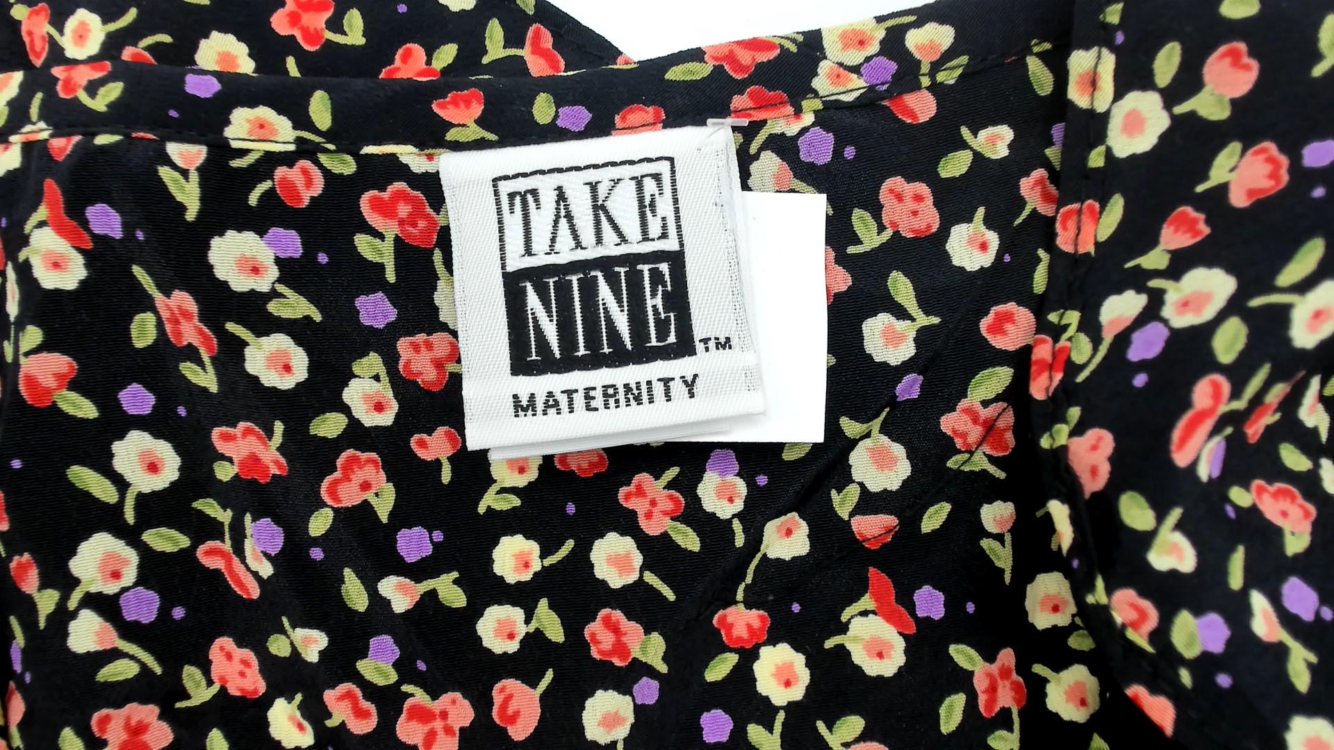 90s Black Ditsy Floral Calico Shift Dress Knee Length Medium M