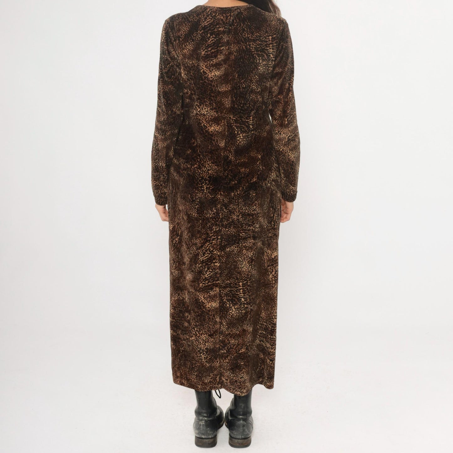 90s Jones New York Leopard Print Maxi Dress Long Sleeve Brown Medium M